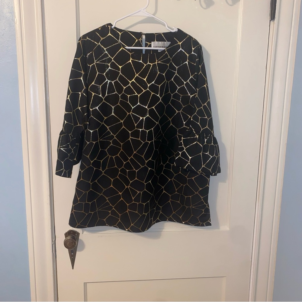 Cartonnier Black & Gold Printed Bell-Sleeve Blouse